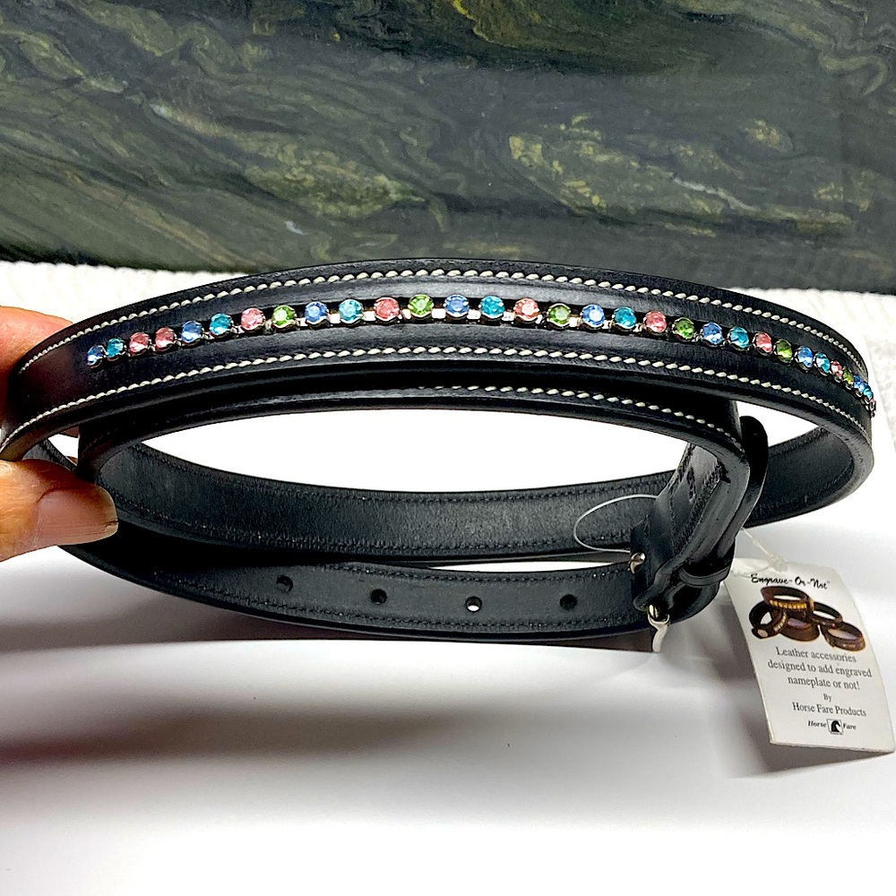 Leather Rhinestone Belt Skinny Western Cowgirl Equestrian Black New.